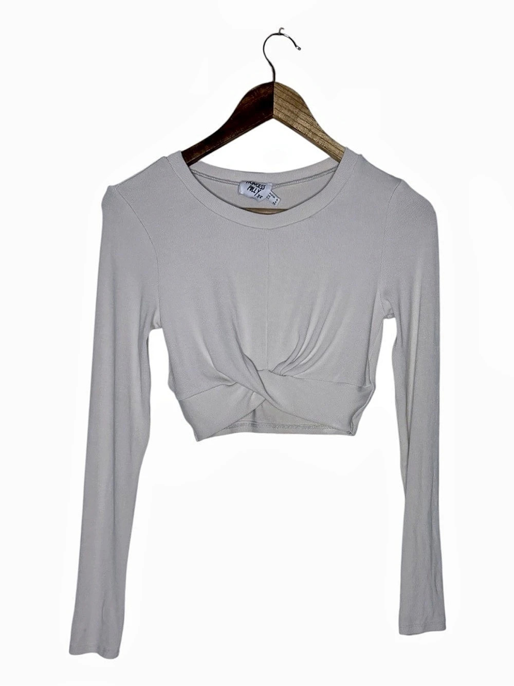 Princess Polly Twist Front Long Sleeve Crop Top Crop Top in White